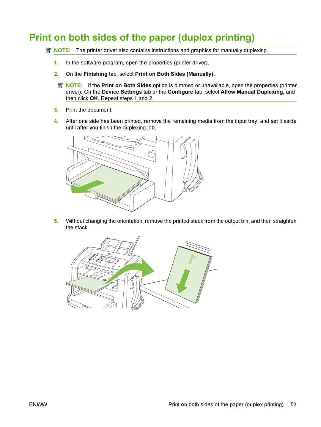 HP M1300 manual Print on both sides of the paper duplex printing, On the Finishing tab, select Print on Both Sides Manually 