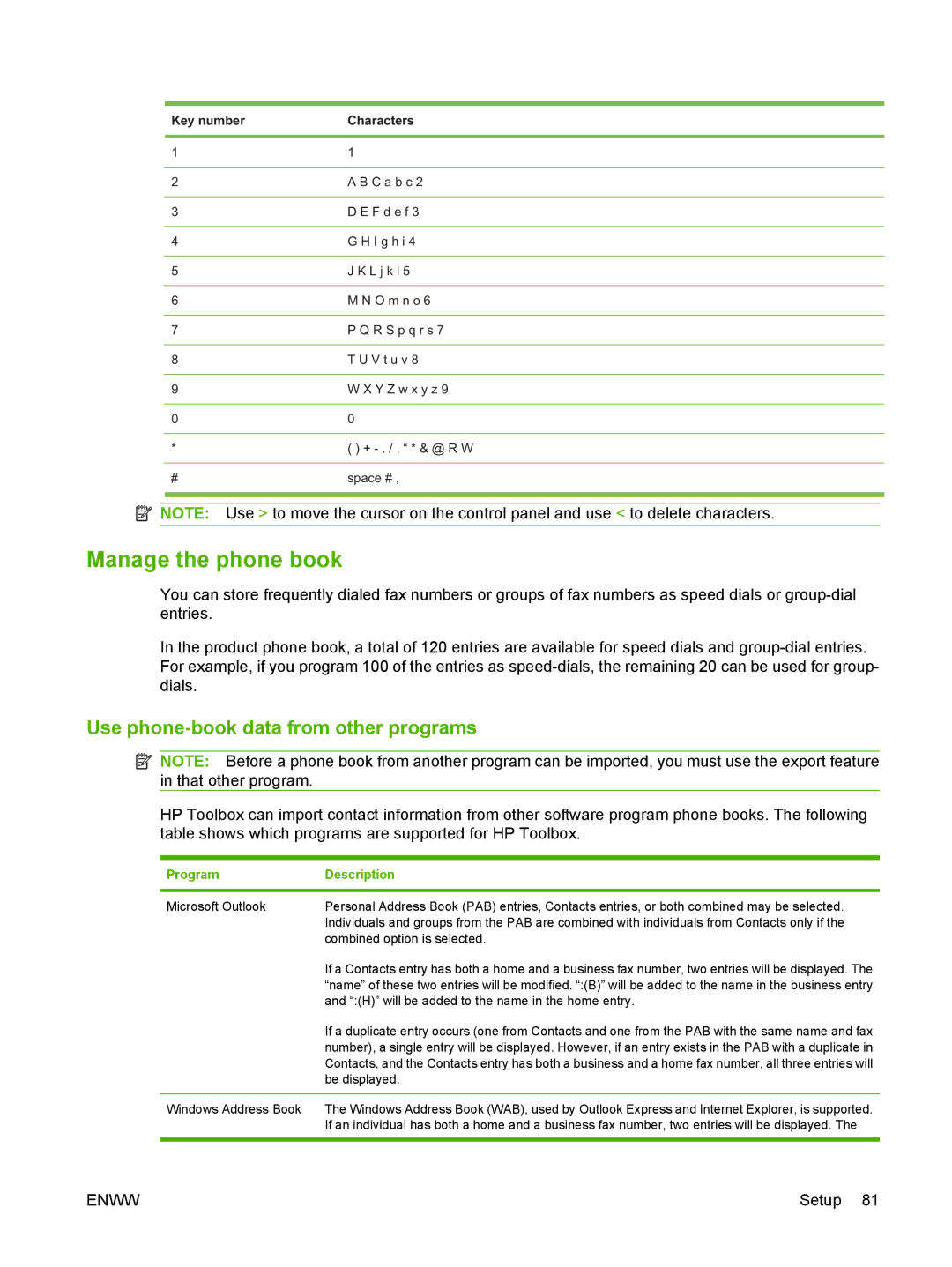 HP M1300 manual Manage the phone book, Use phone-book data from other programs, Program Description 