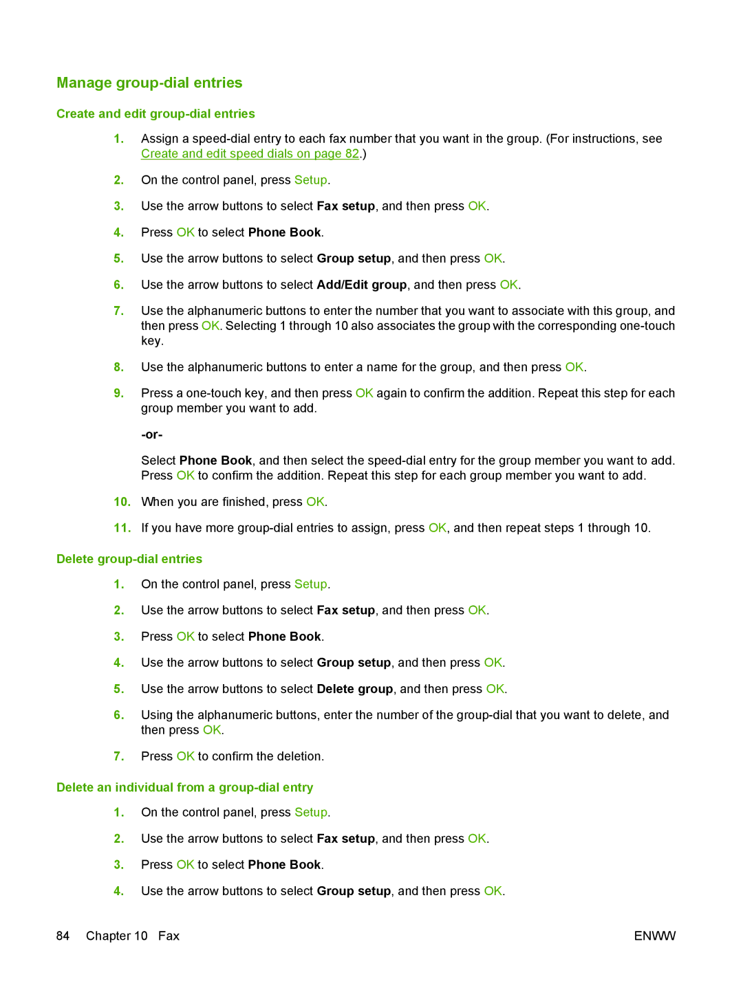 HP M1300 manual Manage group-dial entries, Create and edit group-dial entries, Delete group-dial entries 