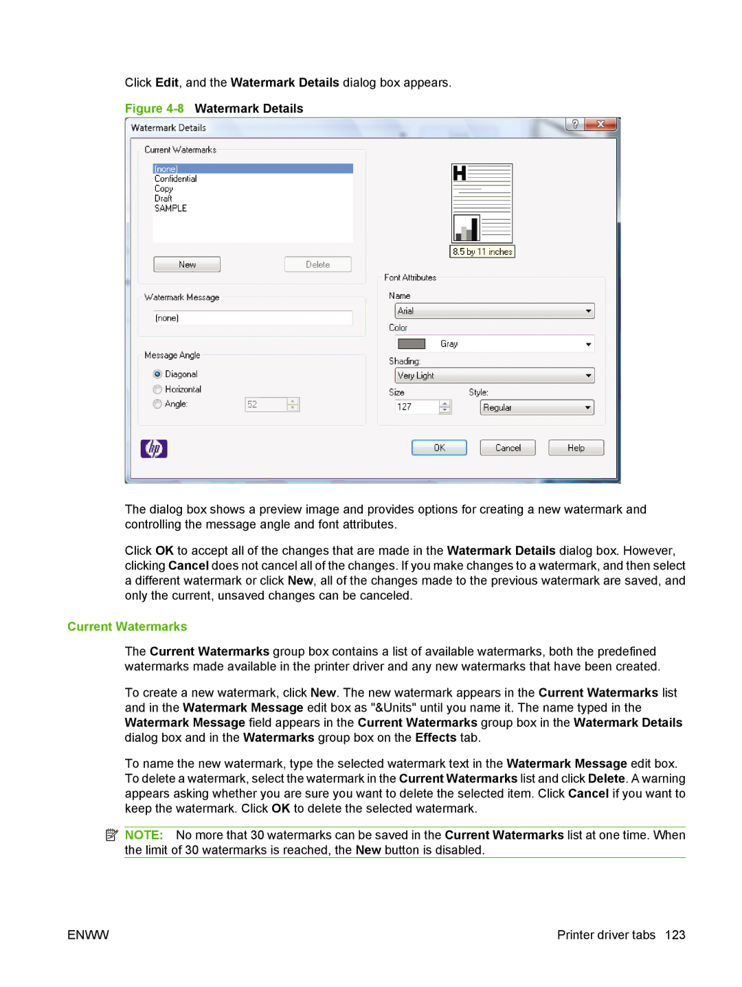 HP M1300 manual 8Watermark Details, Current Watermarks 