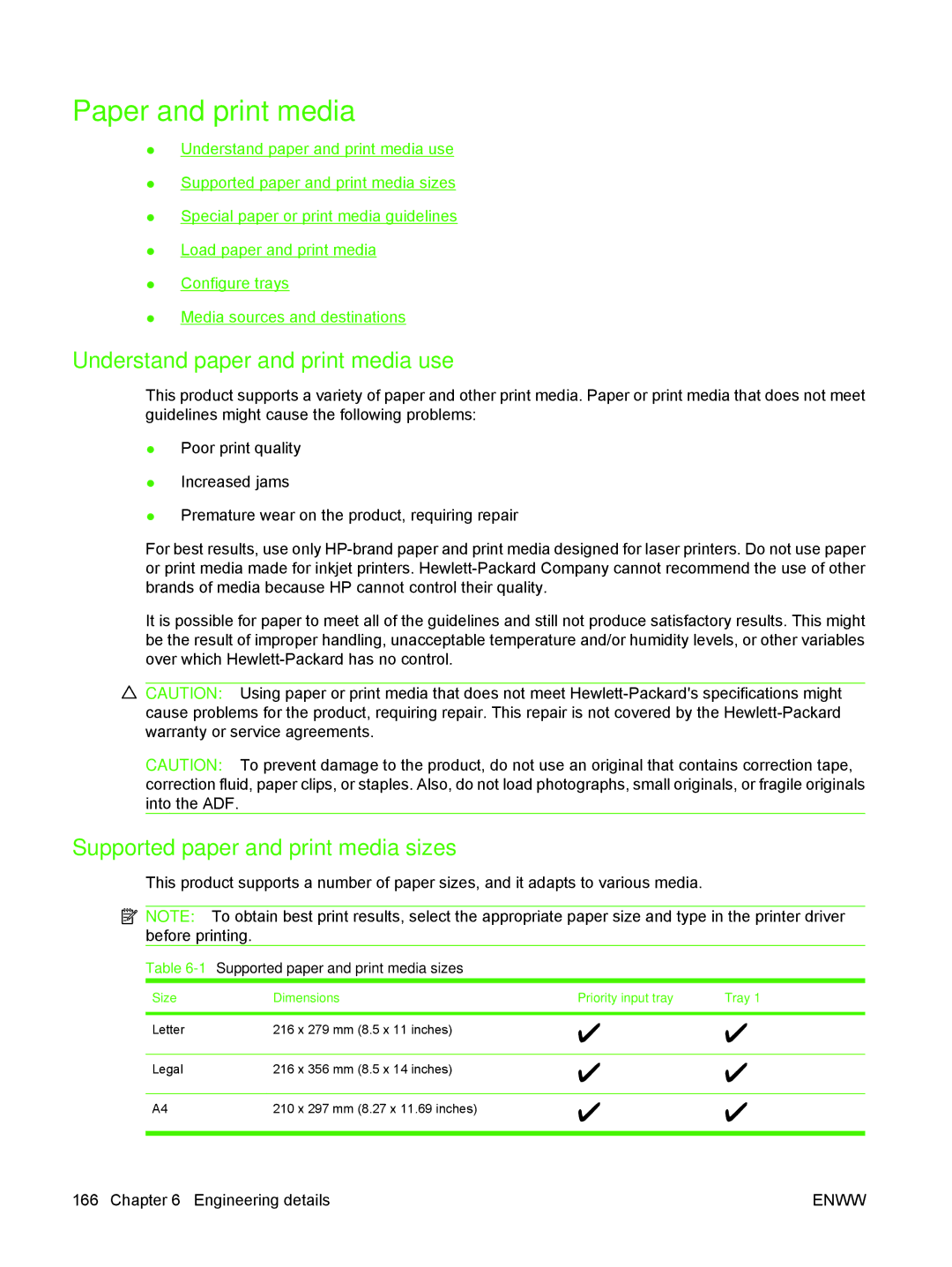 HP M1300 manual Paper and print media, Understand paper and print media use, Supported paper and print media sizes 