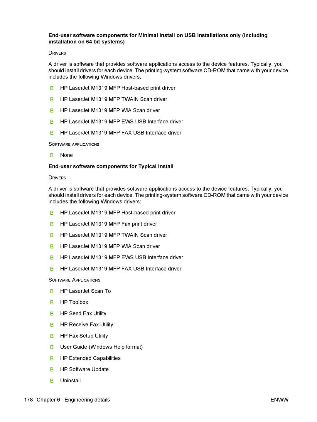 HP M1300 manual End-user software components for Typical Install 