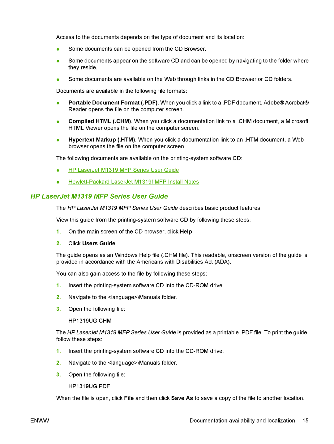 HP M1300 manual HP LaserJet M1319 MFP Series User Guide, Click Users Guide 