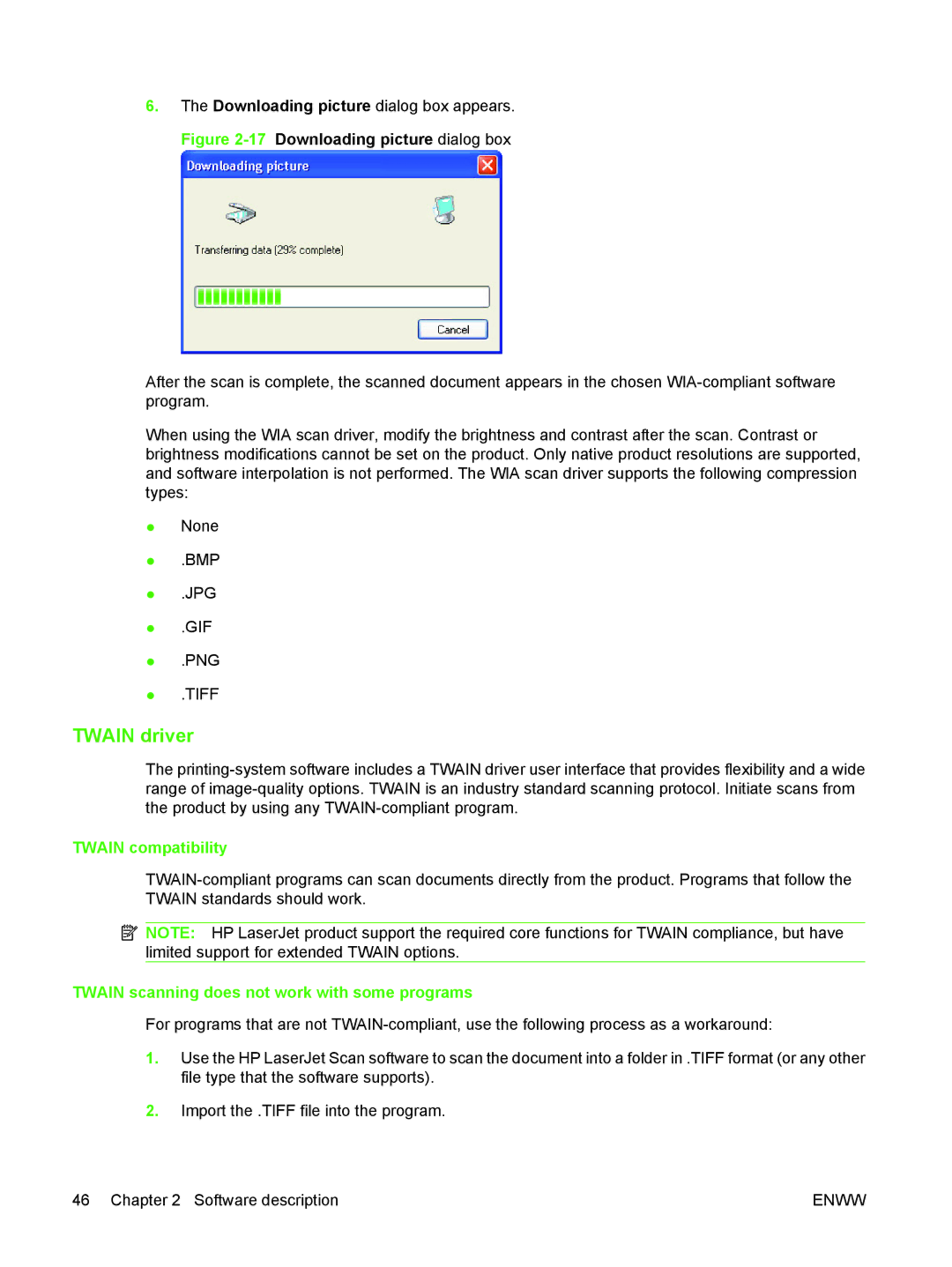 HP M1300 manual Twain driver, Twain compatibility, Twain scanning does not work with some programs 