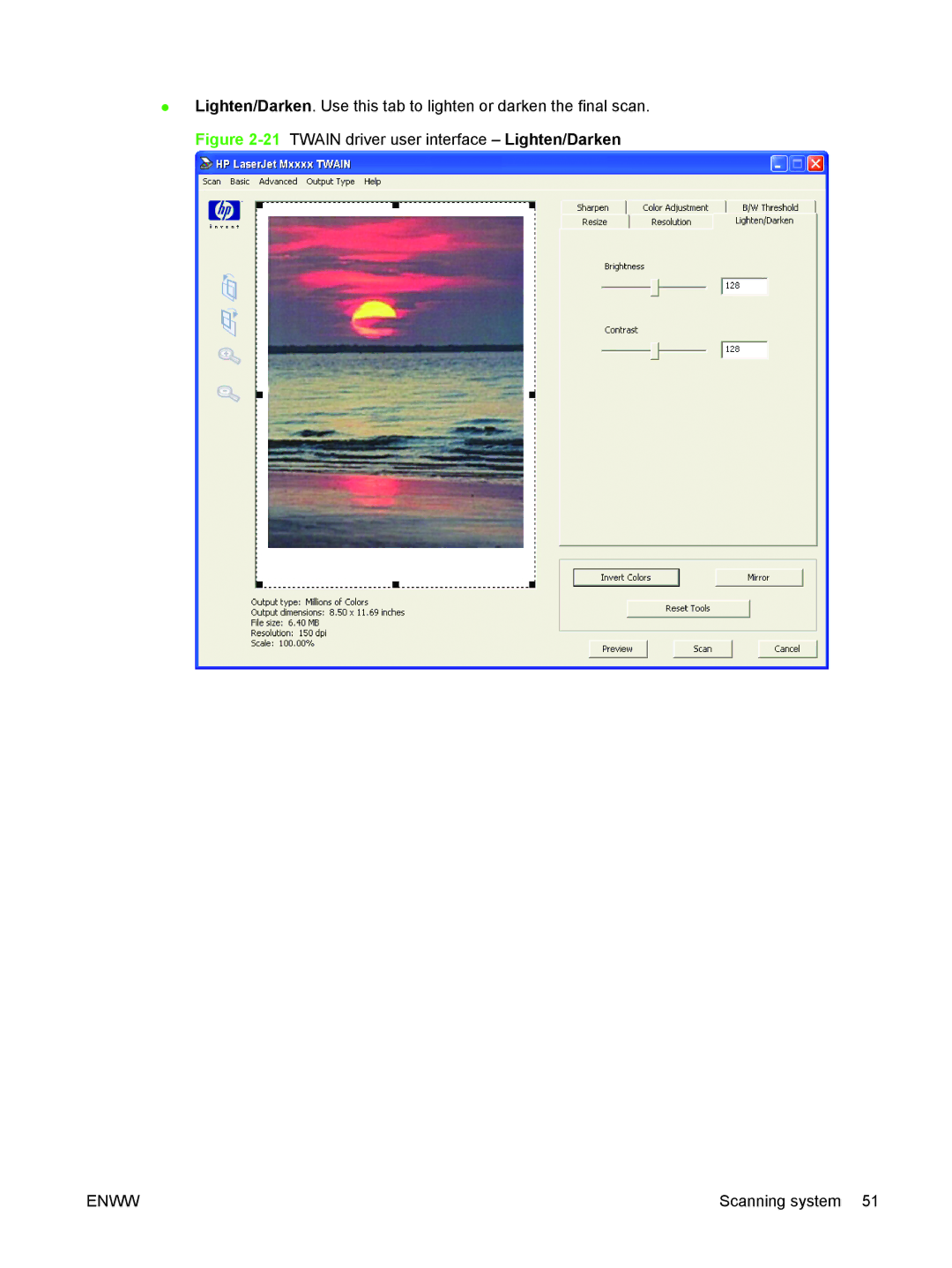 HP M1300 manual 21TWAIN driver user interface Lighten/Darken 