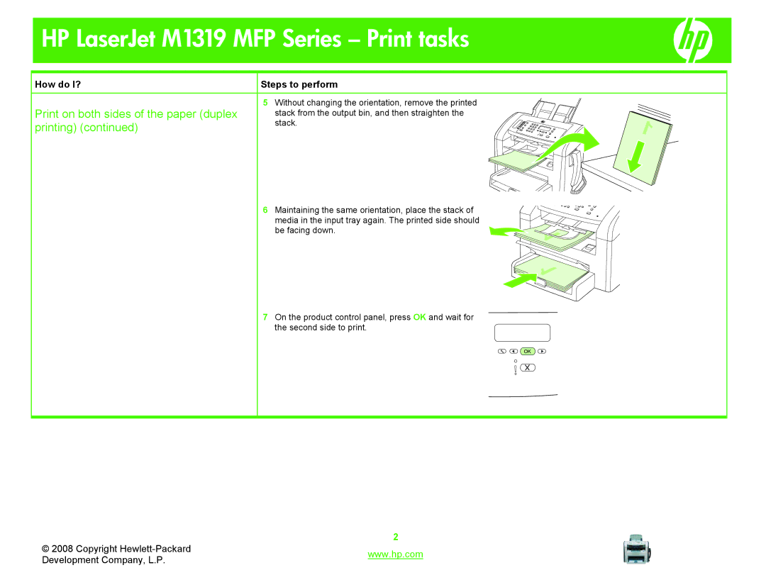 HP M1319 MFP manual Without changing the orientation, remove the printed 