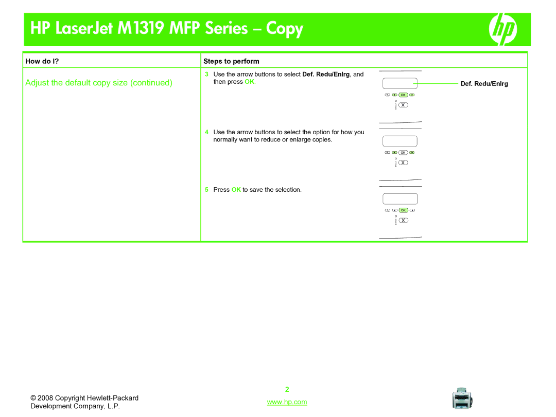 HP M1319 manual Def. Redu/Enlrg 