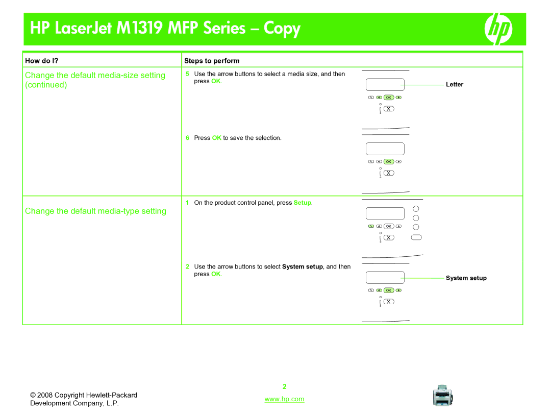 HP M1319 manual Change the default media-type setting, System setup 