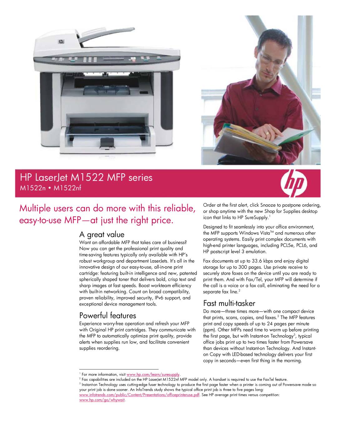 HP M1522 MFP manual Great value, Powerful features, Fast multi-tasker 