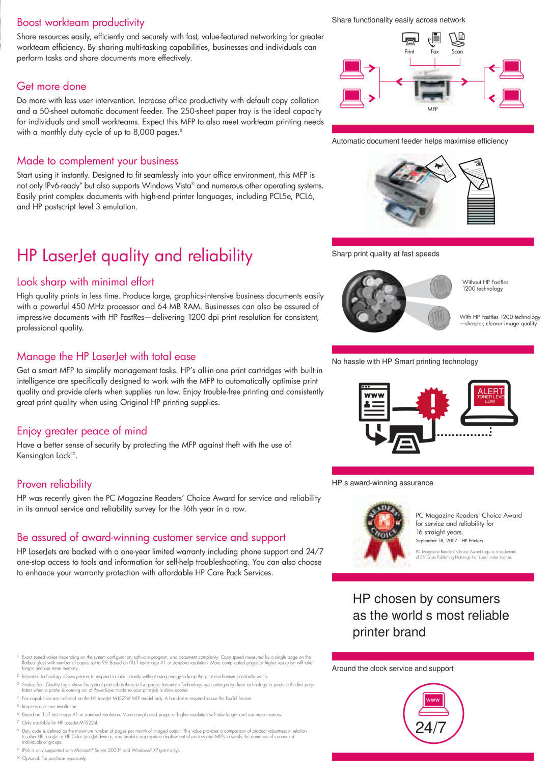 HP M1522 MFP manual HP LaserJet quality and reliability 