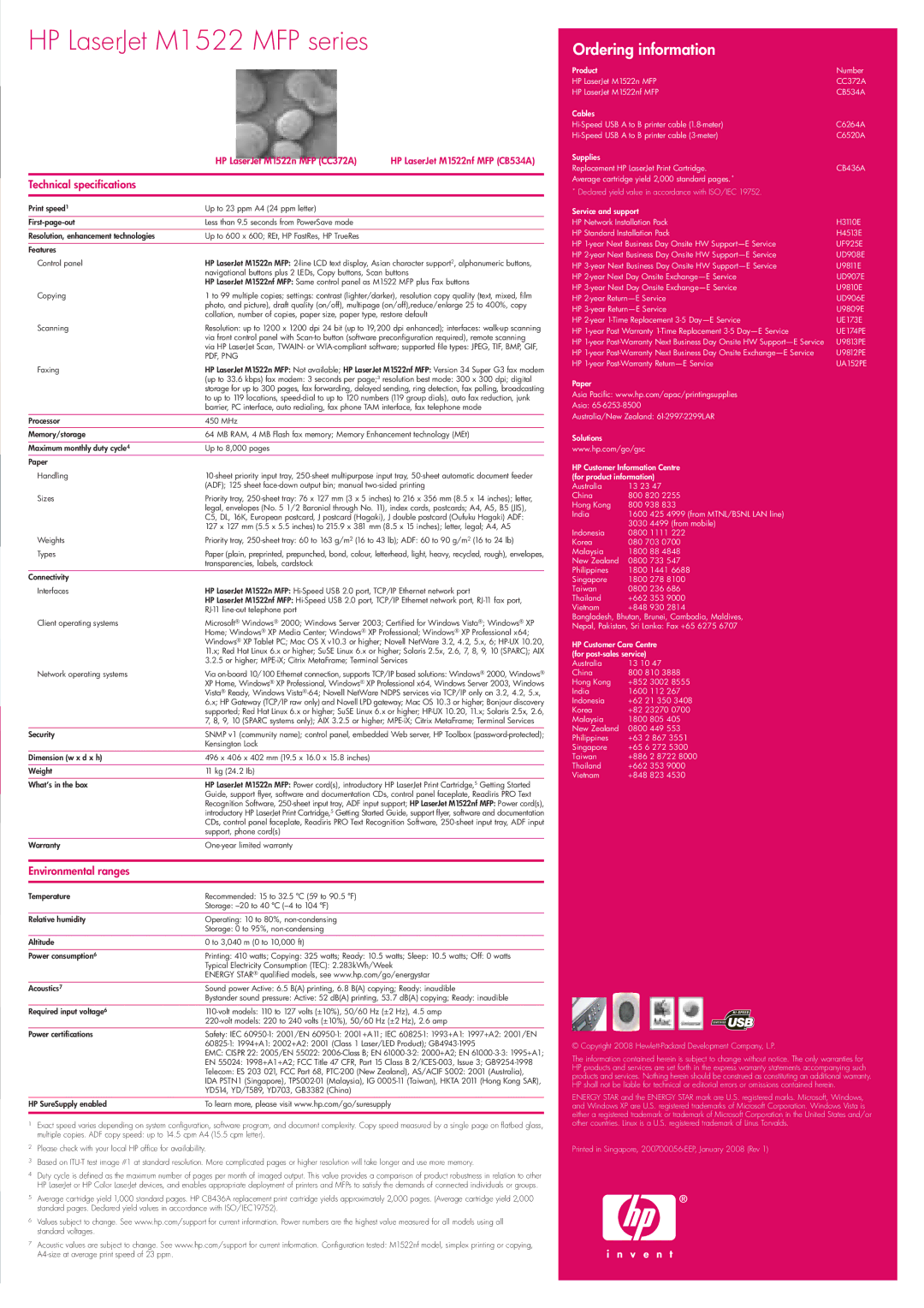 HP M1522 MFP manual Ordering information 