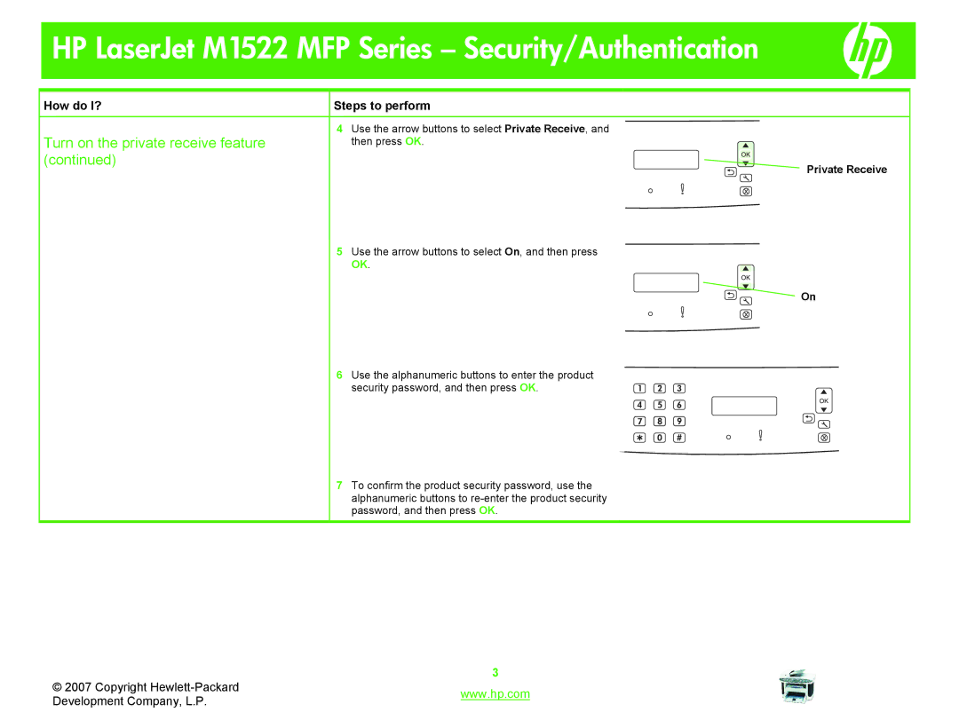 HP M1522 manual Private Receive 