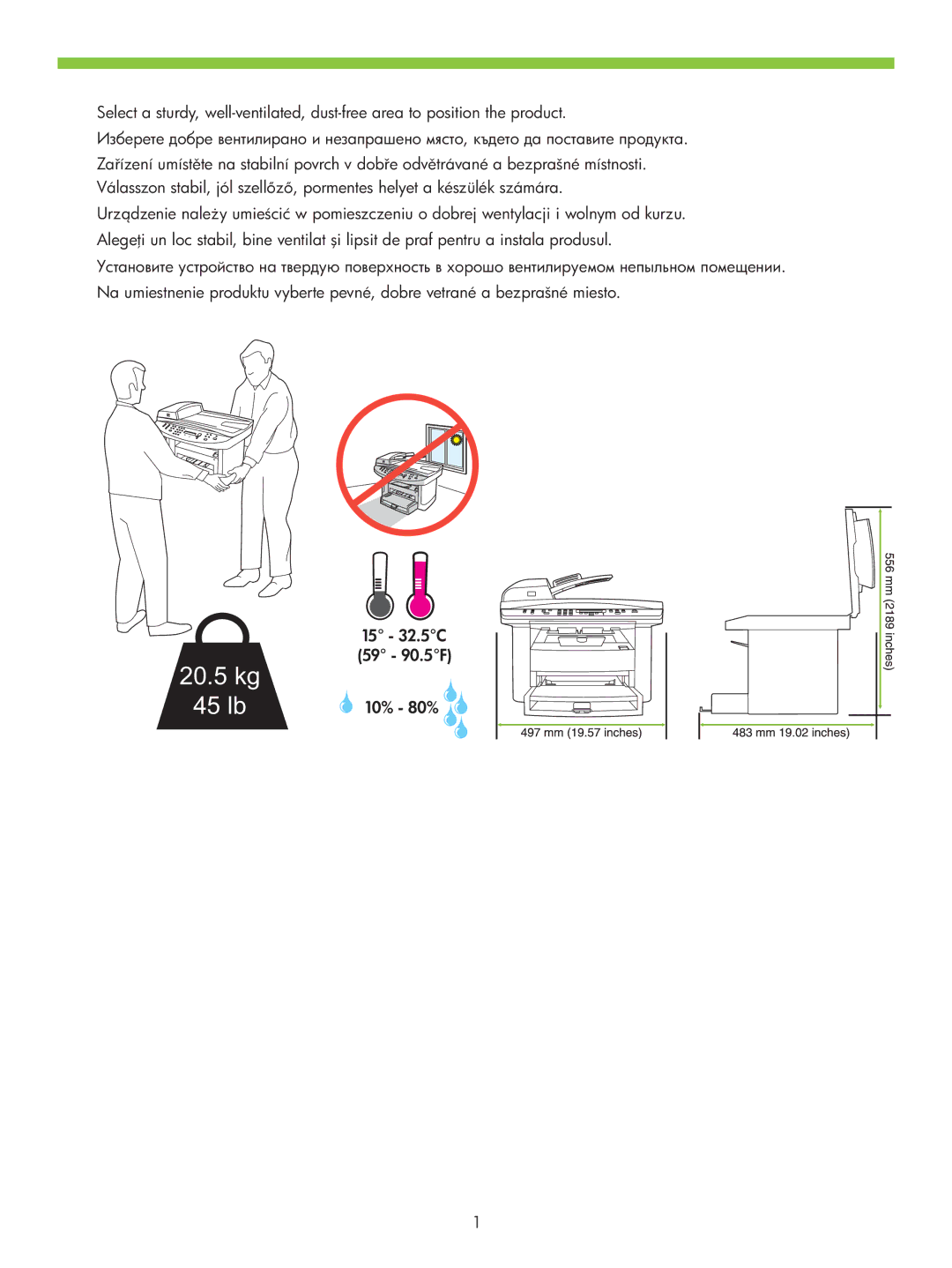 HP M1522NF manual 20.5 kg 45 lb 