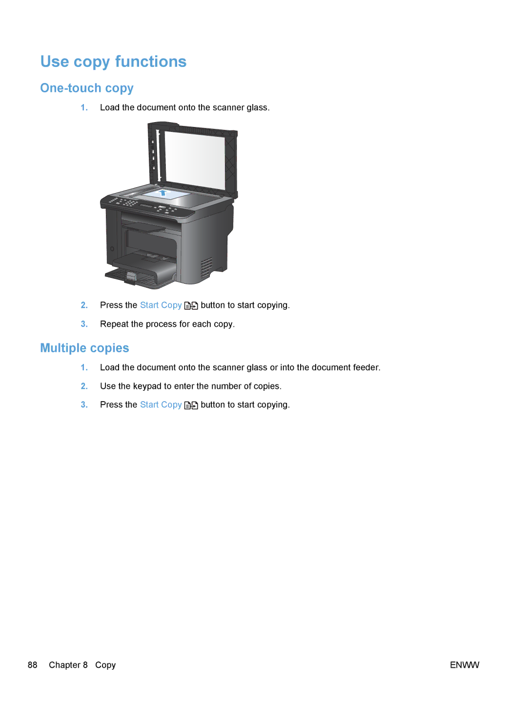 HP M1530 manual Use copy functions, One-touch copy, Multiple copies 