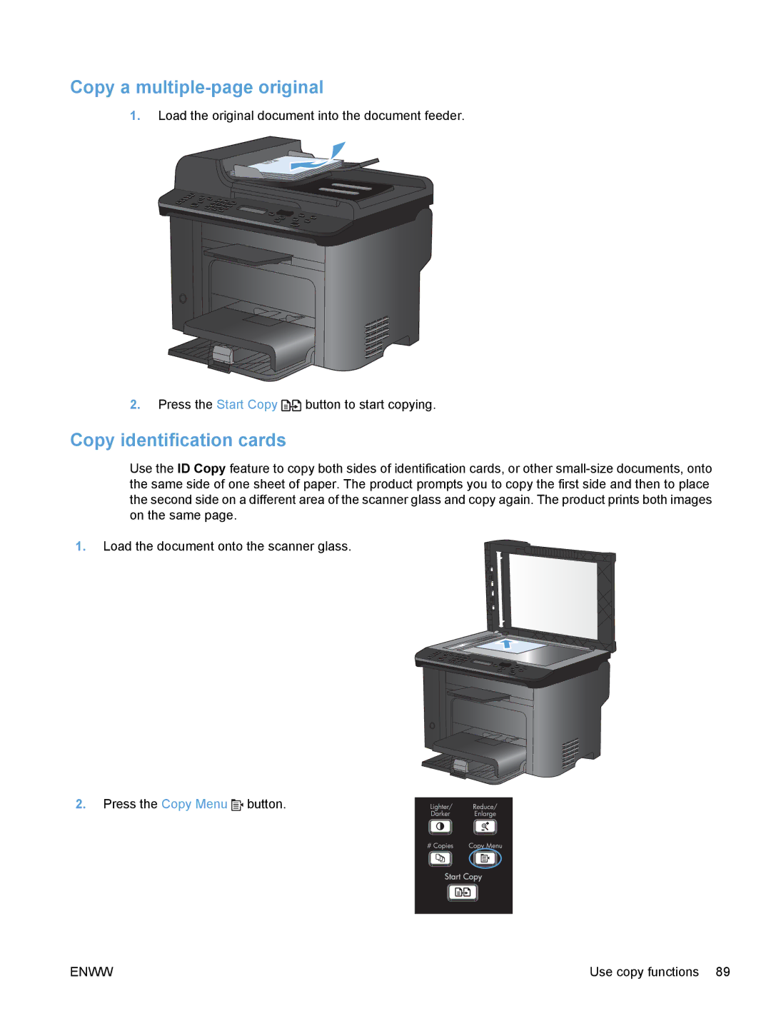 HP M1530 manual Copy a multiple-page original, Copy identification cards 