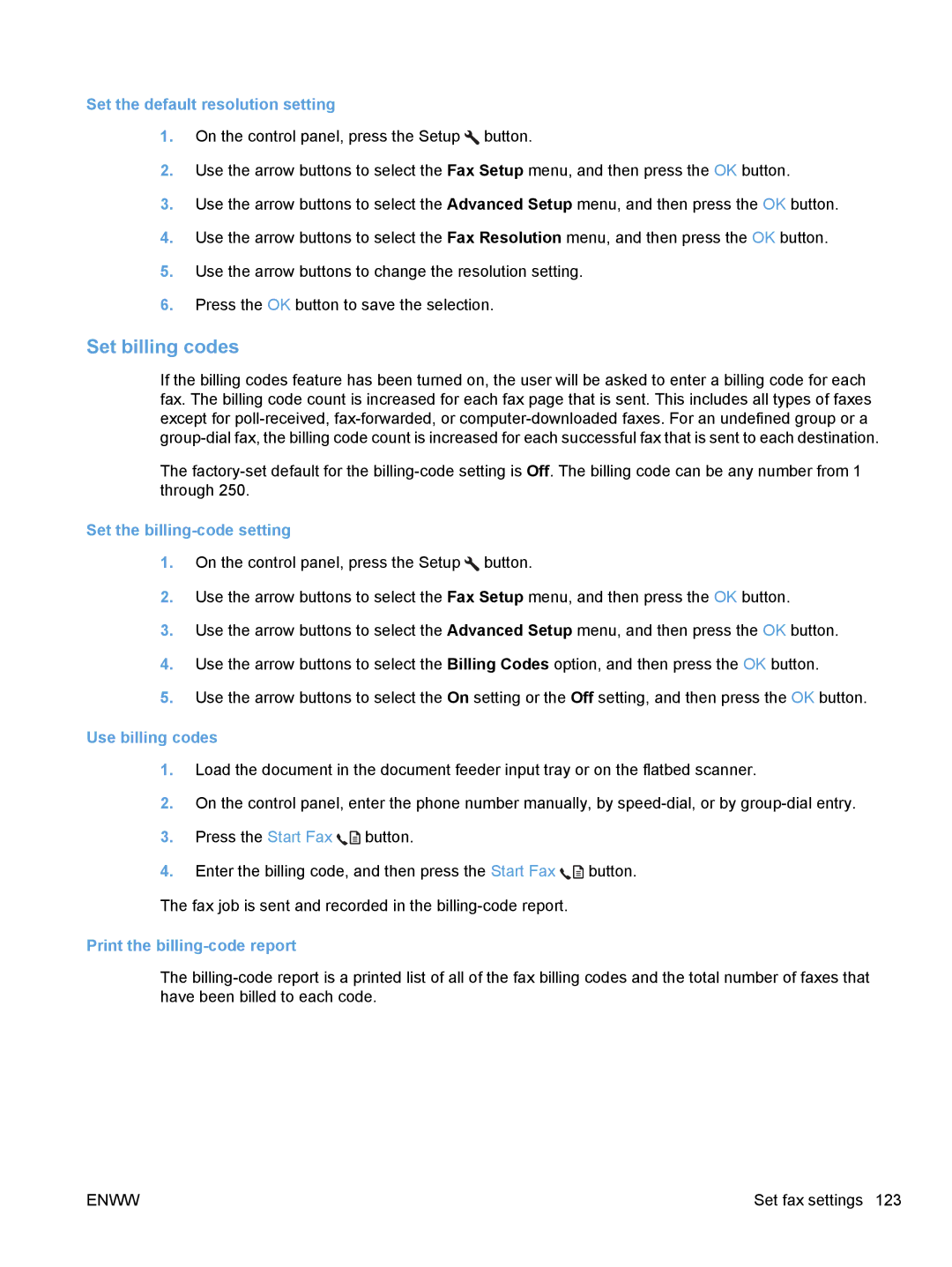 HP M1530 manual Set billing codes, Set the default resolution setting, Set the billing-code setting, Use billing codes 