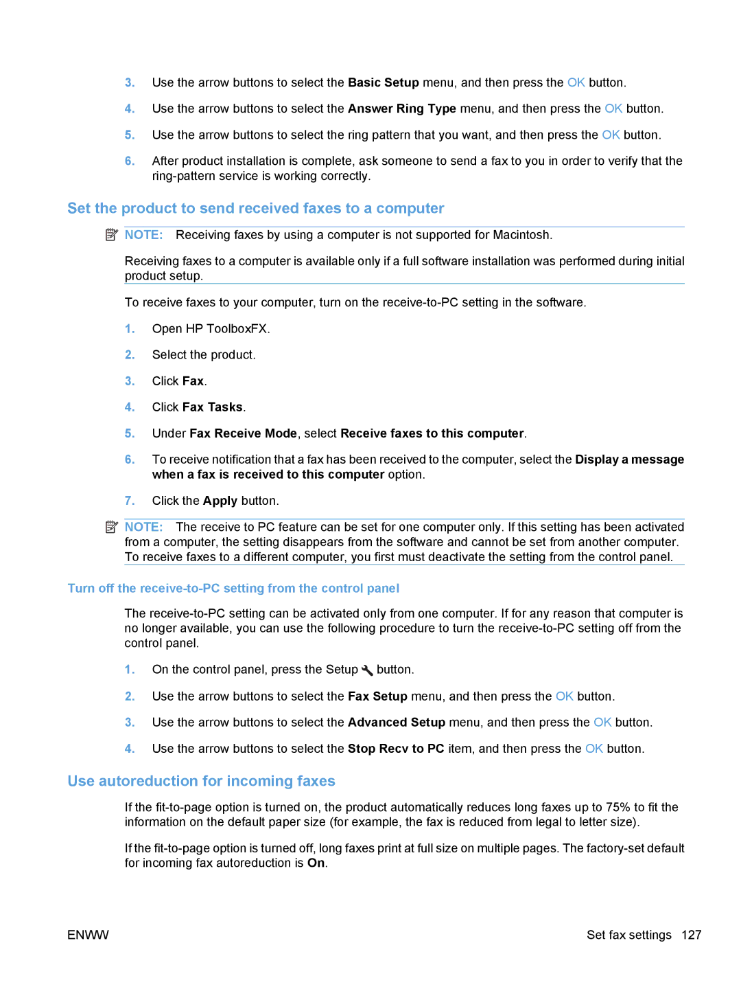 HP M1530 manual Set the product to send received faxes to a computer, Use autoreduction for incoming faxes 