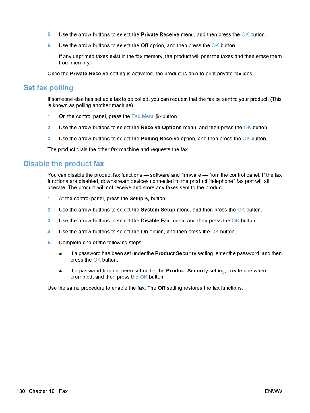 HP M1530 manual Set fax polling, Disable the product fax 