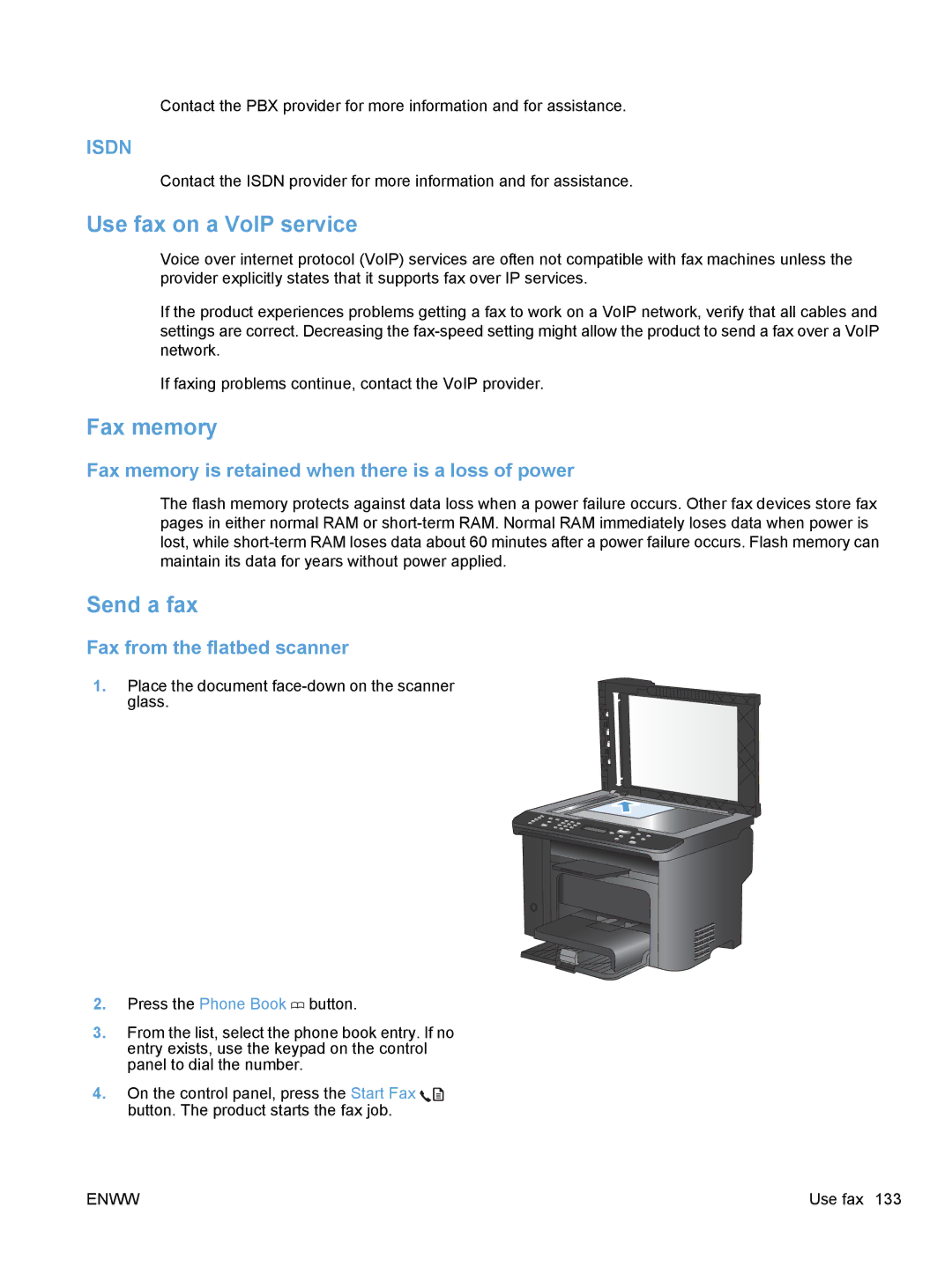 HP M1530 manual Use fax on a VoIP service, Send a fax, Fax memory is retained when there is a loss of power 