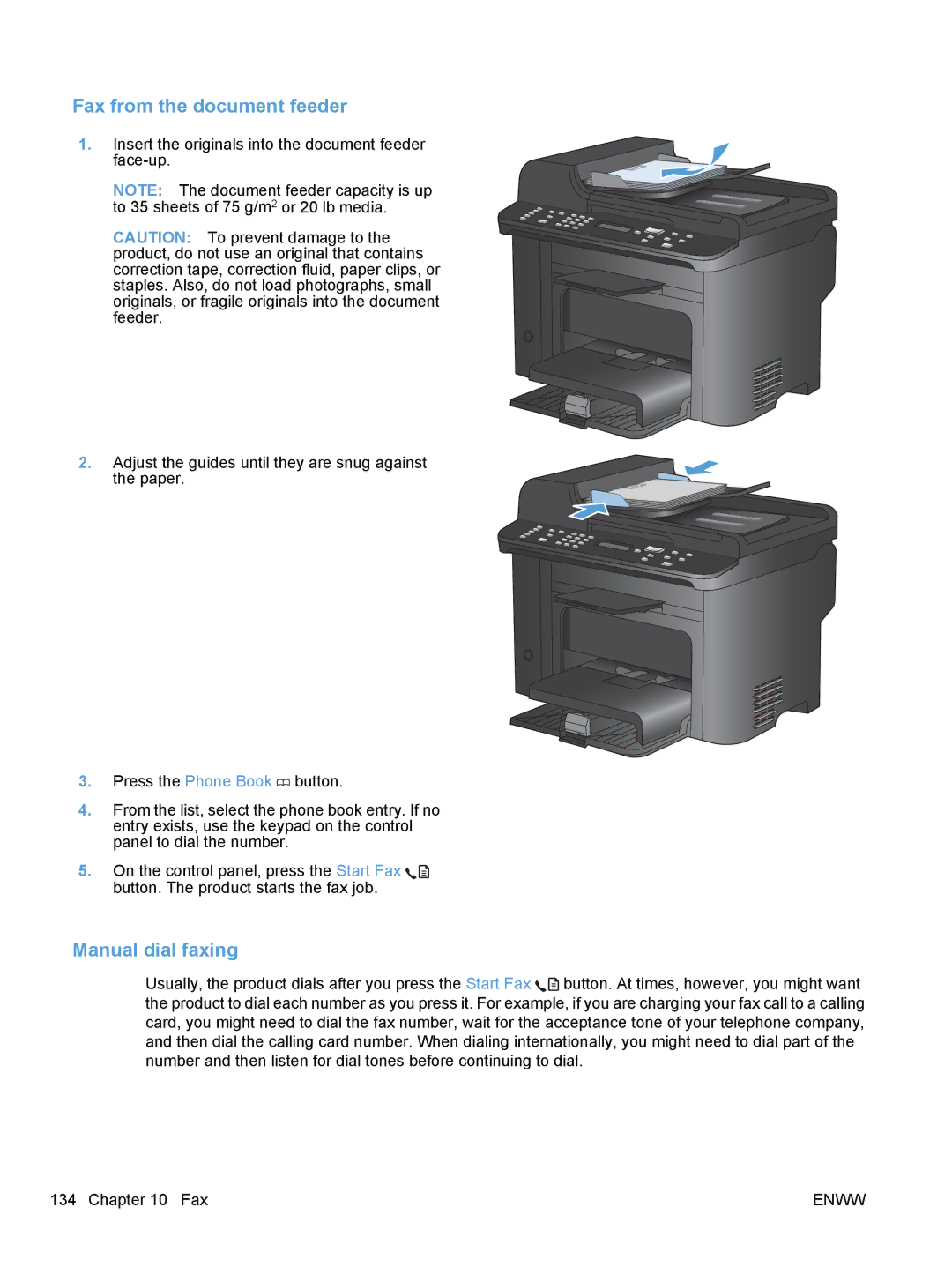 HP M1530 manual Fax from the document feeder, Manual dial faxing 