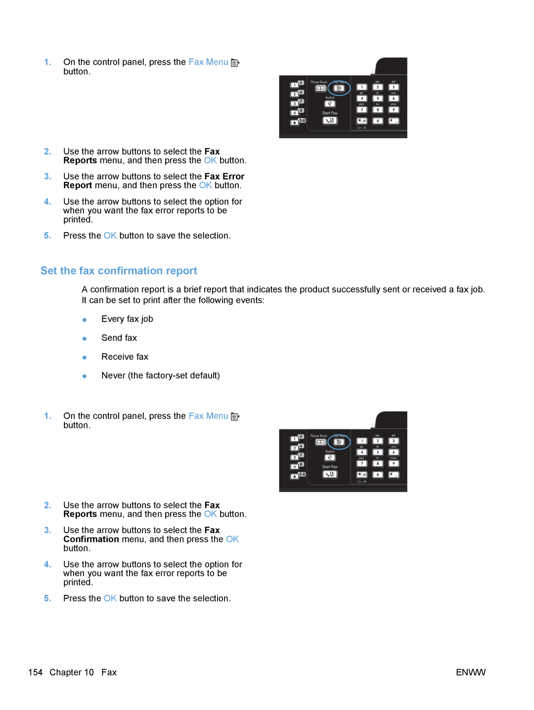 HP M1530 manual Set the fax confirmation report 