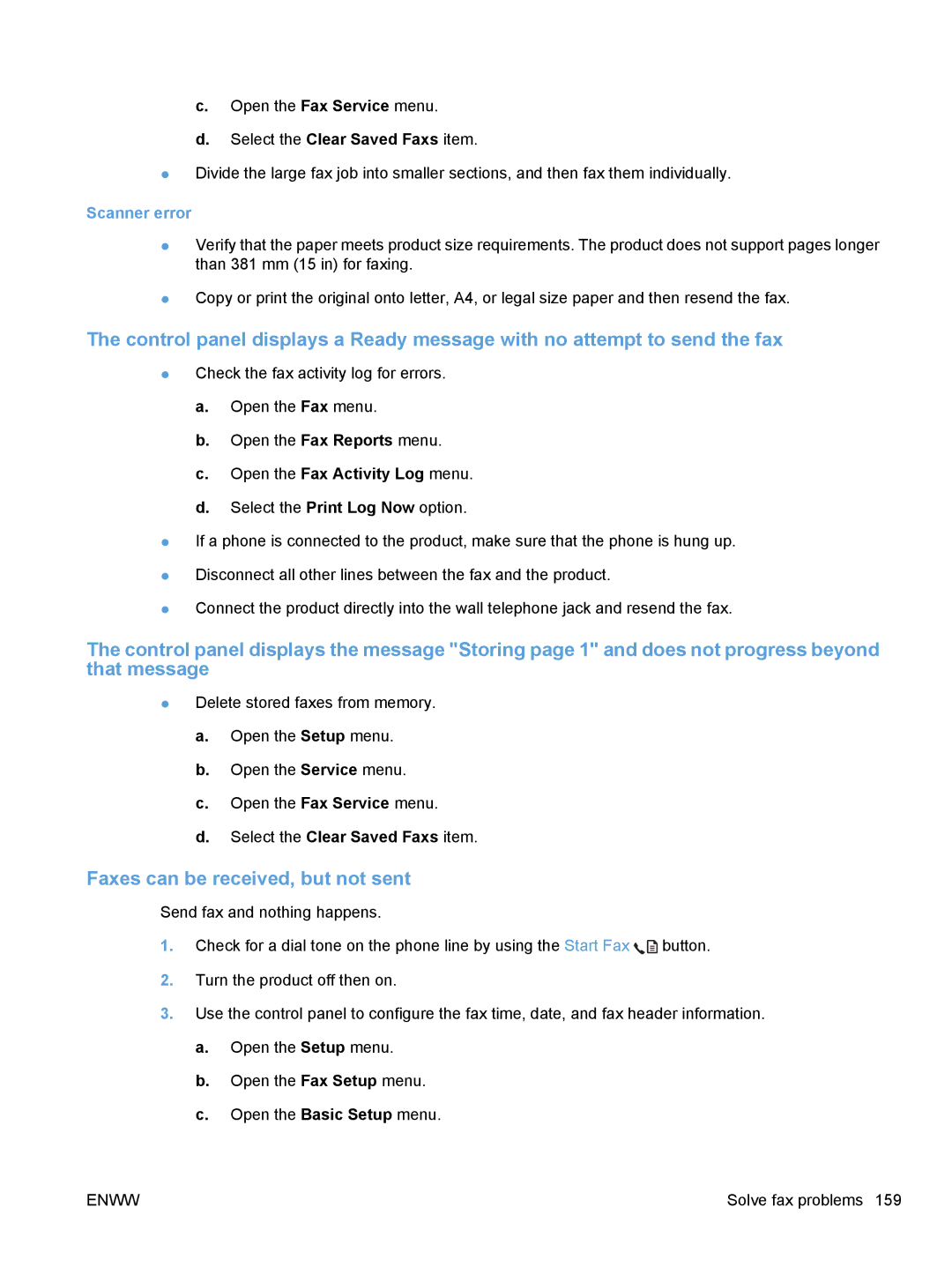 HP M1530 manual Faxes can be received, but not sent, Scanner error 