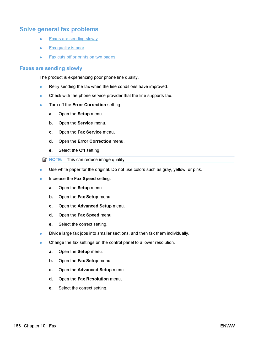 HP M1530 manual Solve general fax problems, Faxes are sending slowly 