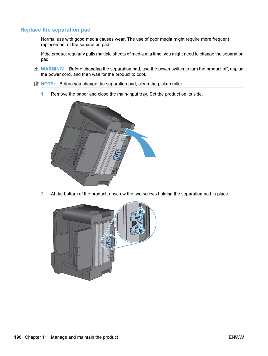 HP M1530 manual Replace the separation pad 