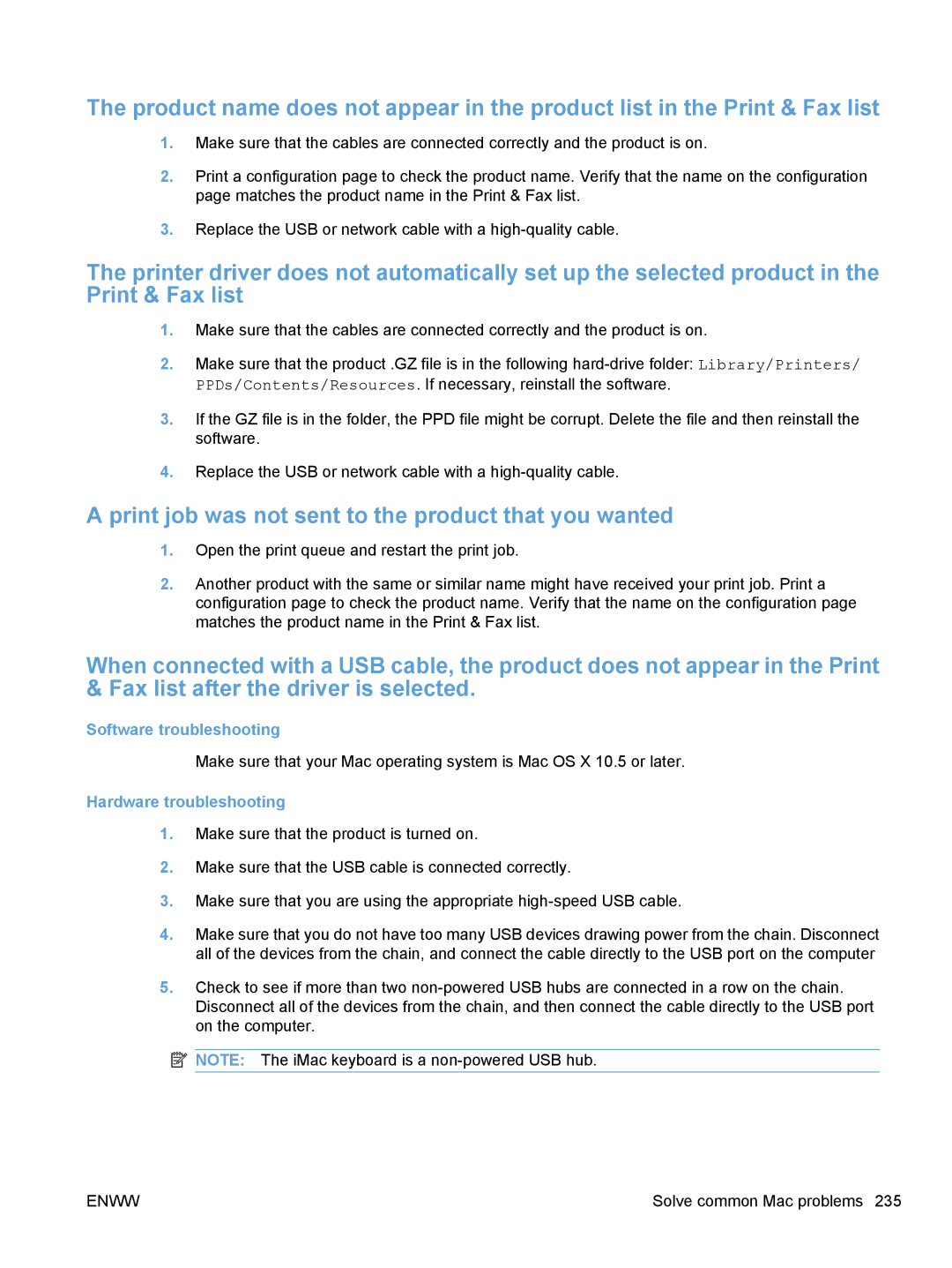 HP M1530 manual Print job was not sent to the product that you wanted, Software troubleshooting, Hardware troubleshooting 