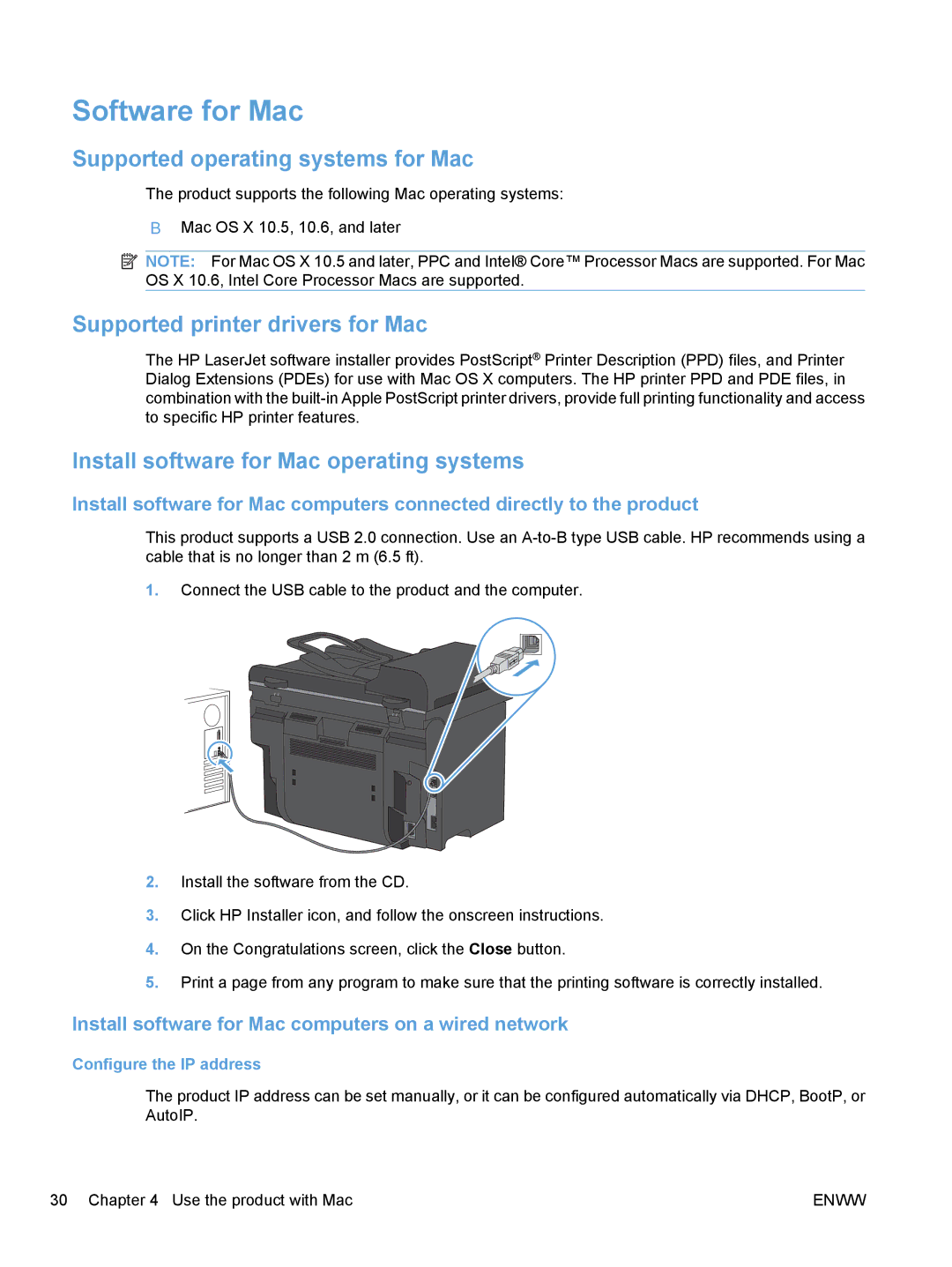 HP M1530 manual Software for Mac, Supported operating systems for Mac, Supported printer drivers for Mac 