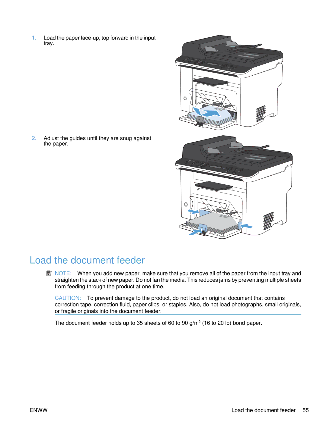 HP M1530 manual Load the document feeder 