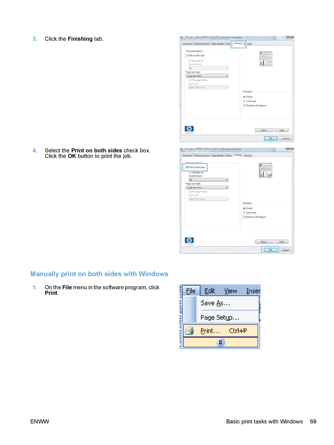 HP M1530 manual Manually print on both sides with Windows 