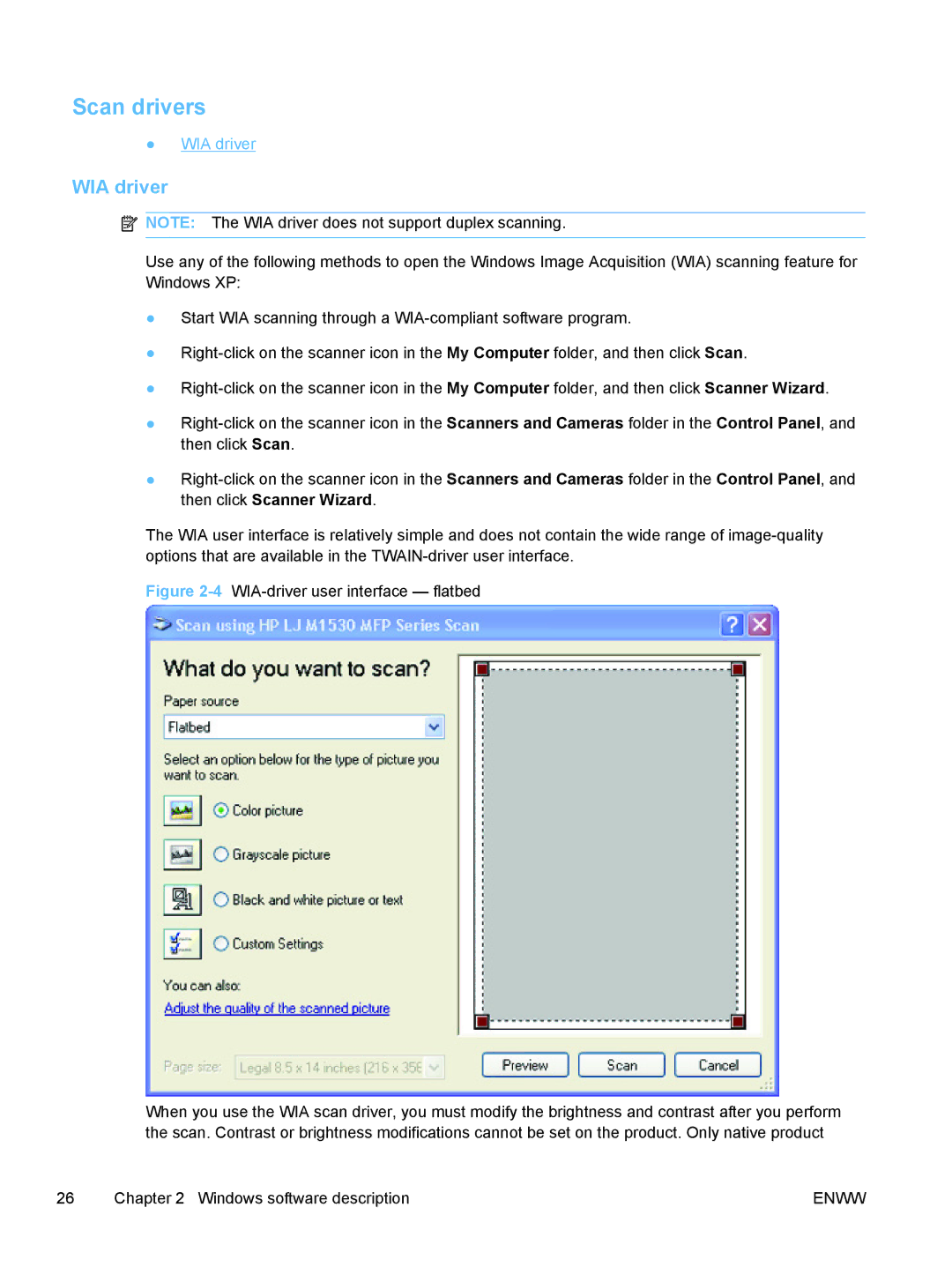 HP M1530 manual Scan drivers, WIA driver 