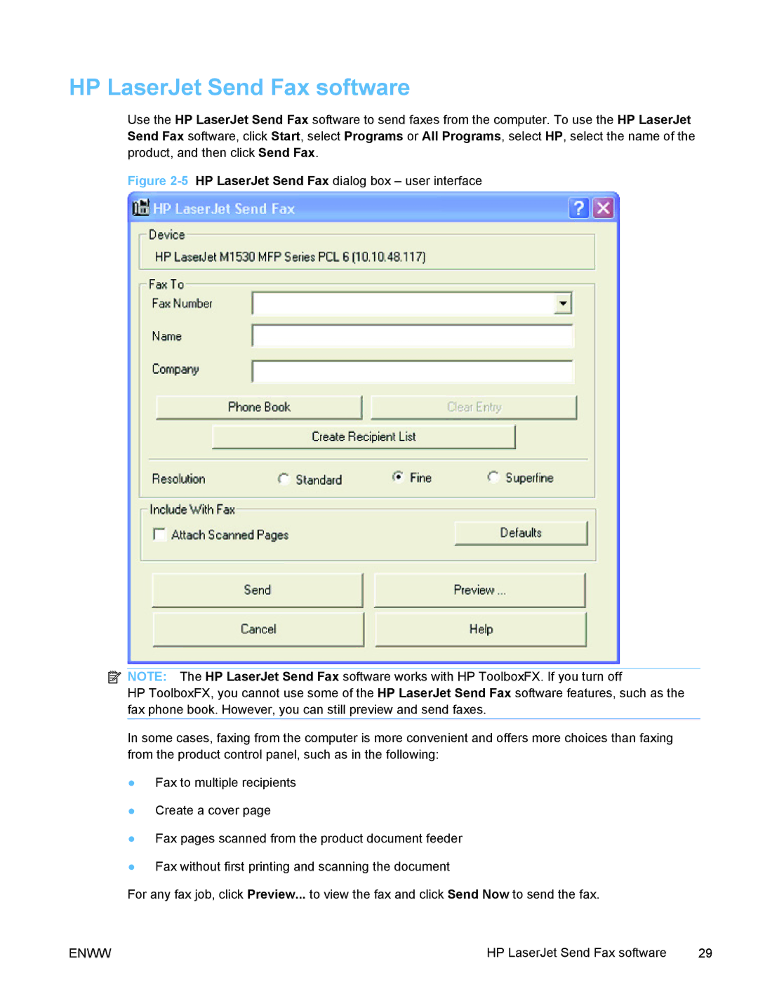 HP M1530 manual HP LaserJet Send Fax software 