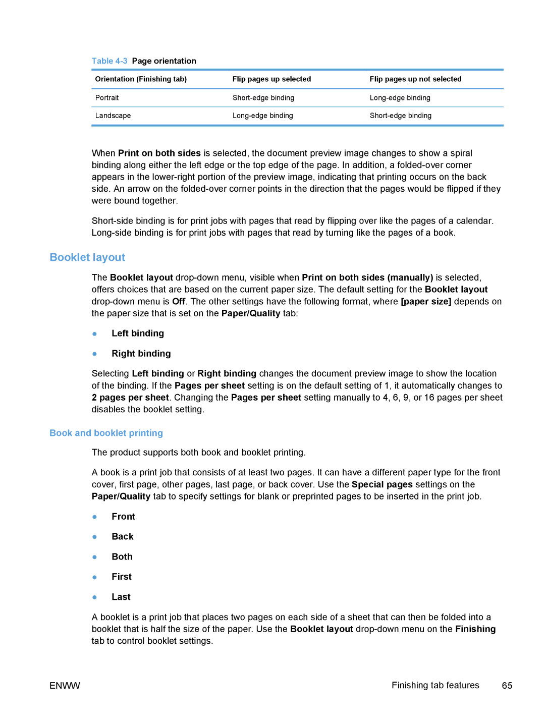 HP M1530 manual Booklet layout, Book and booklet printing, 3Page orientation 