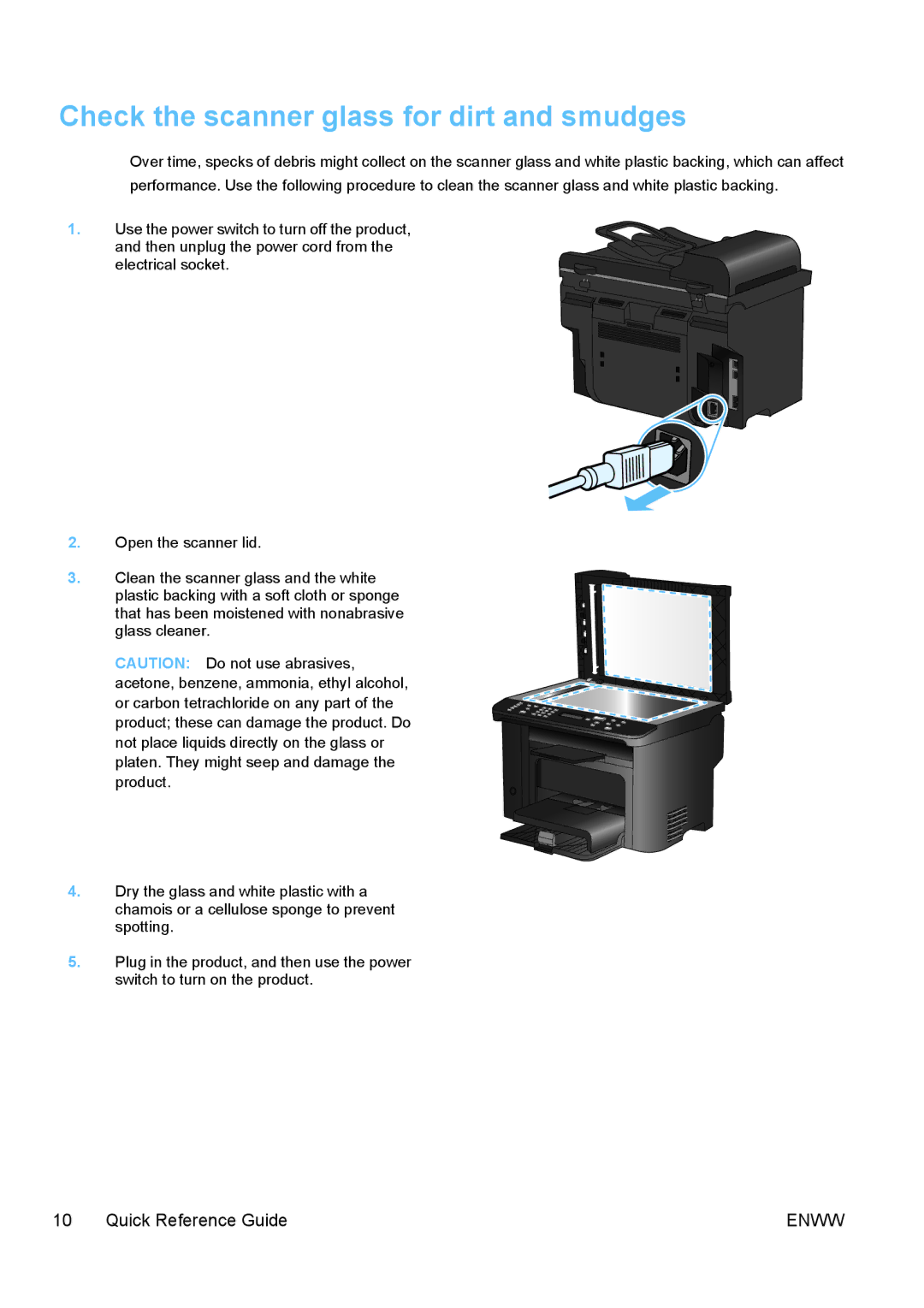 HP M1530 manual Check the scanner glass for dirt and smudges 