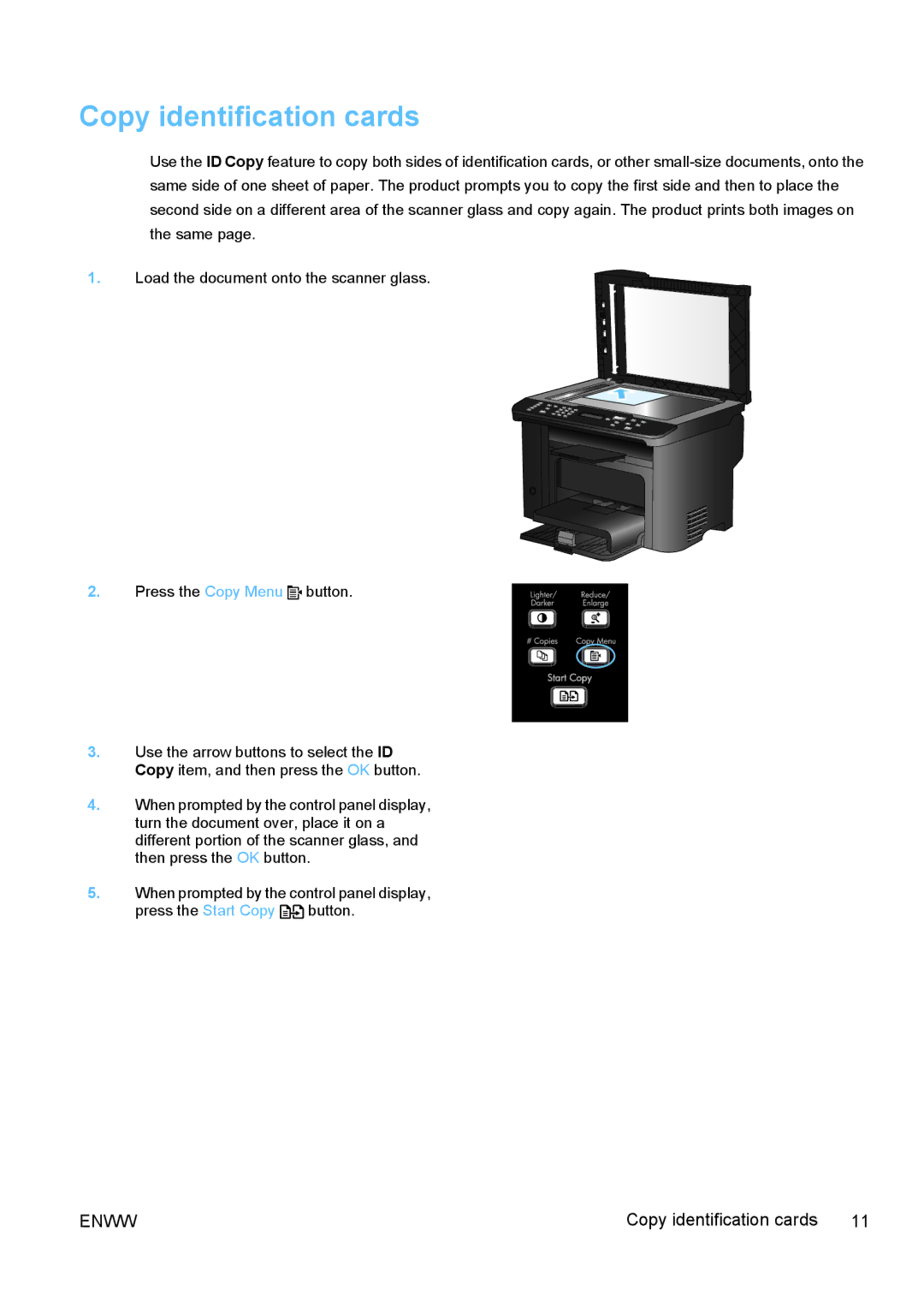 HP M1530 manual Copy identification cards 