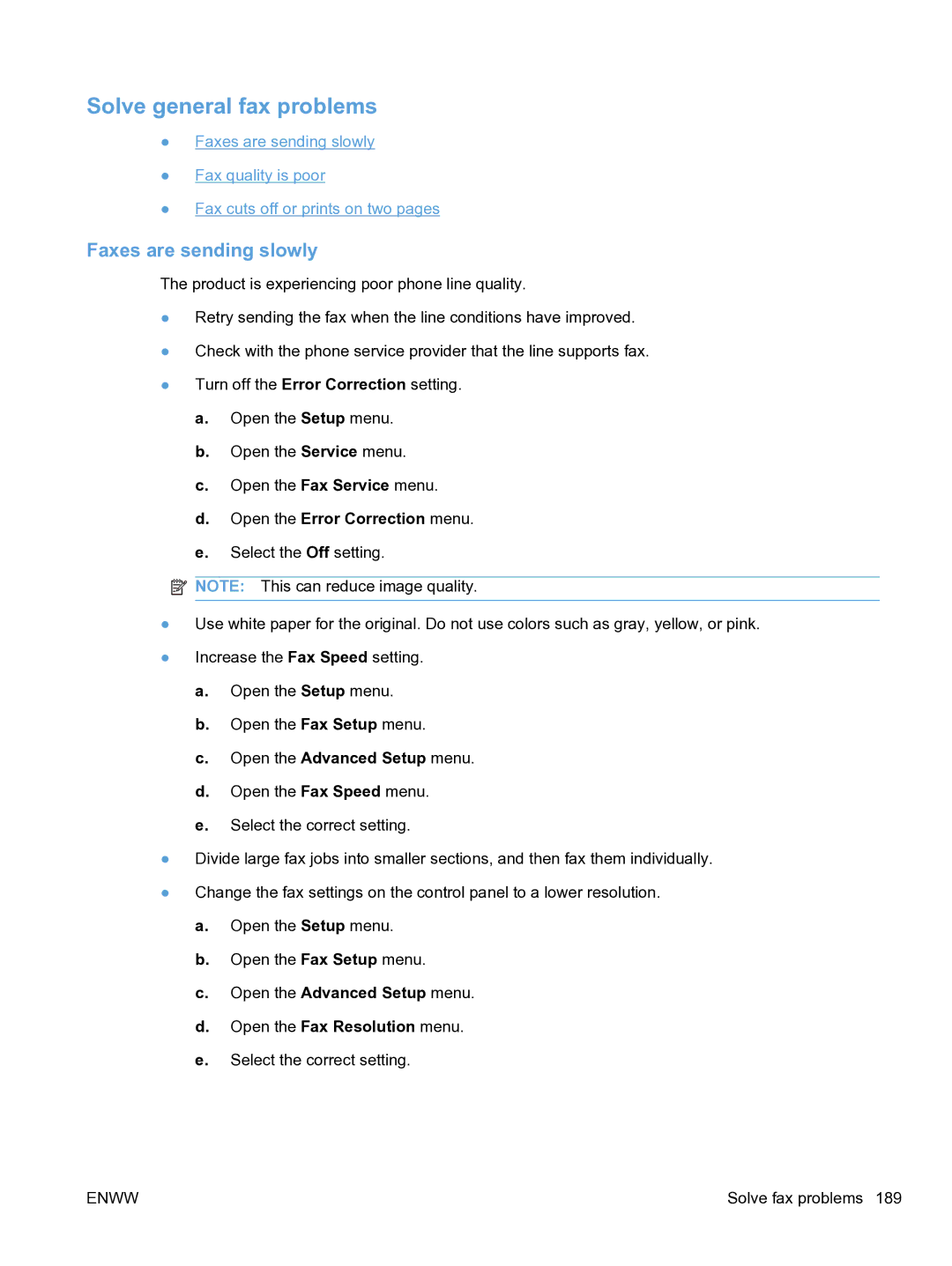 HP M1536dnf CE538ABGJ manual Solve general fax problems, Faxes are sending slowly 