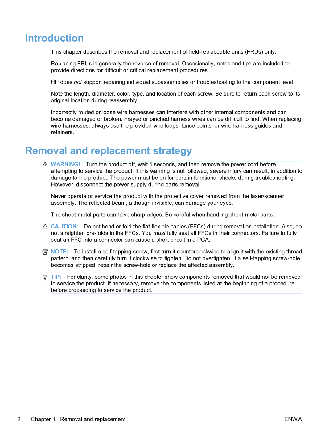 HP M1536dnf CE538ABGJ manual Introduction, Removal and replacement strategy 