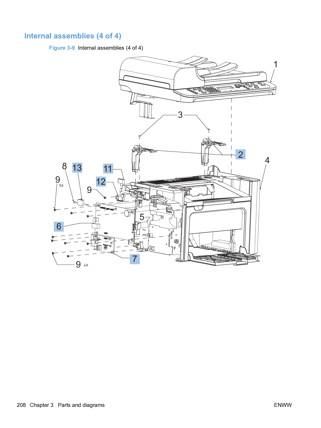 HP M1536dnf CE538ABGJ manual 9Internal assemblies 4 Parts and diagrams 