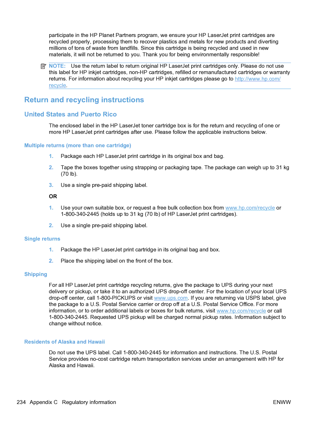 HP M1536dnf CE538ABGJ manual Return and recycling instructions, United States and Puerto Rico 