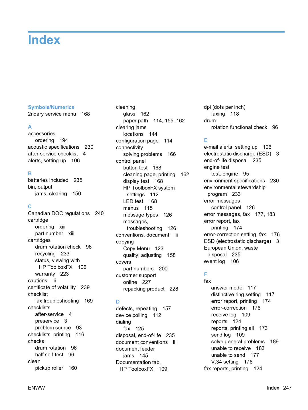 HP M1536dnf CE538ABGJ manual Index, Symbols/Numerics 