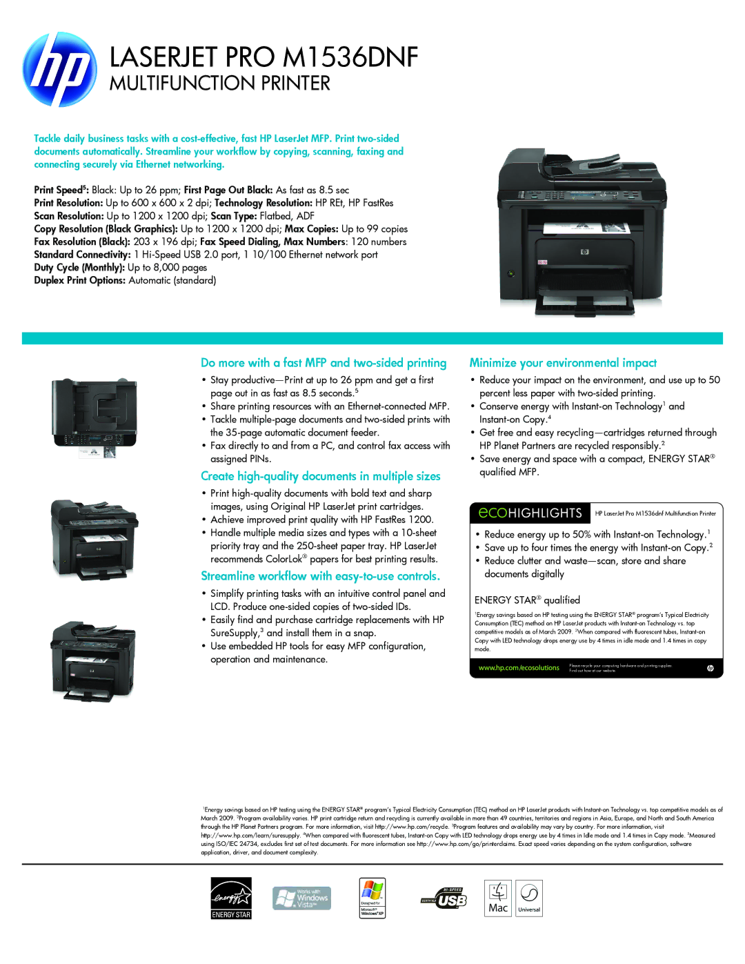 HP M1536dnf manual Do more with a fast MFP and two-sided printing, Create high-quality documents in multiple sizes 