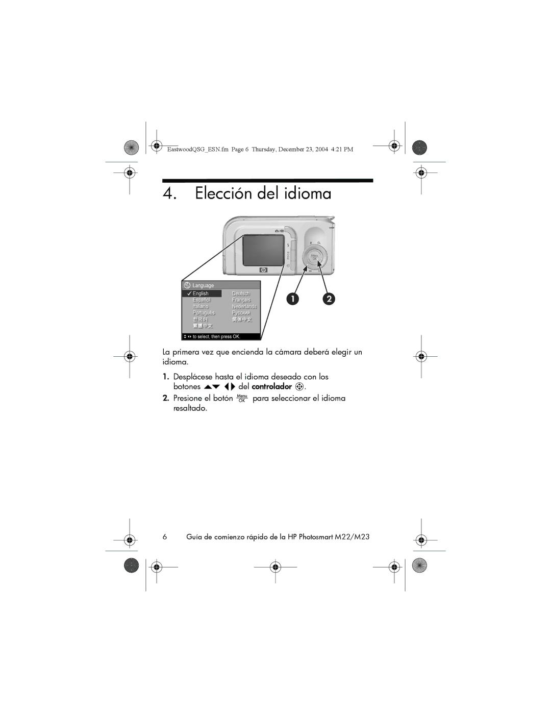 HP M23, M22 manual Elección del idioma 