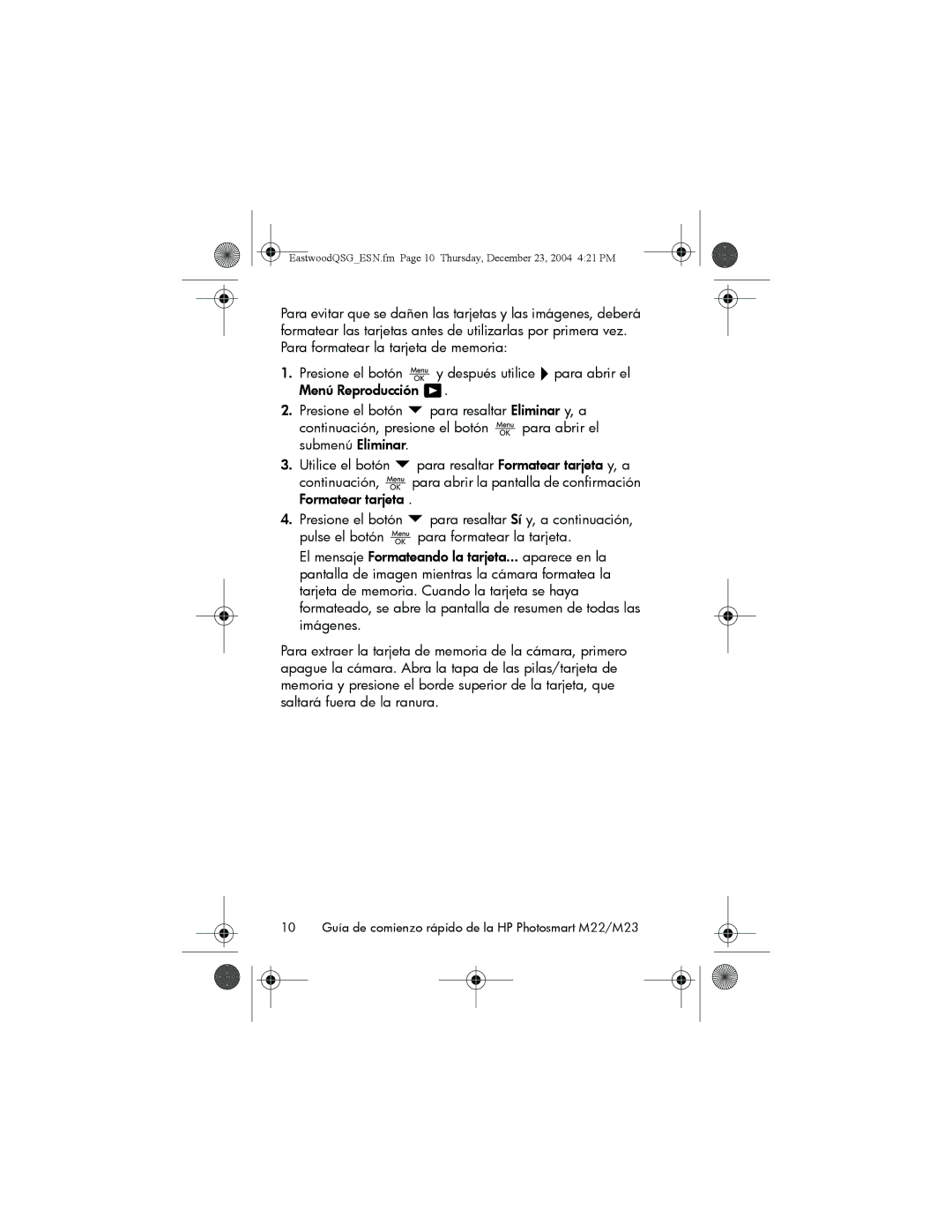 HP manual 10 Guía de comienzo rápido de la HP Photosmart M22/M23 