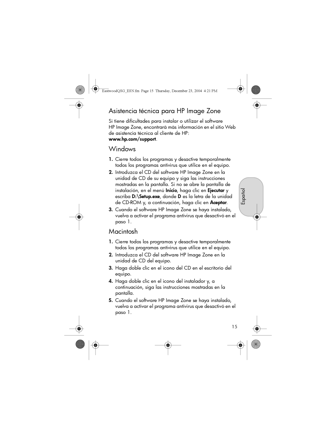 HP M22, M23 manual Asistencia técnica para HP Image Zone 