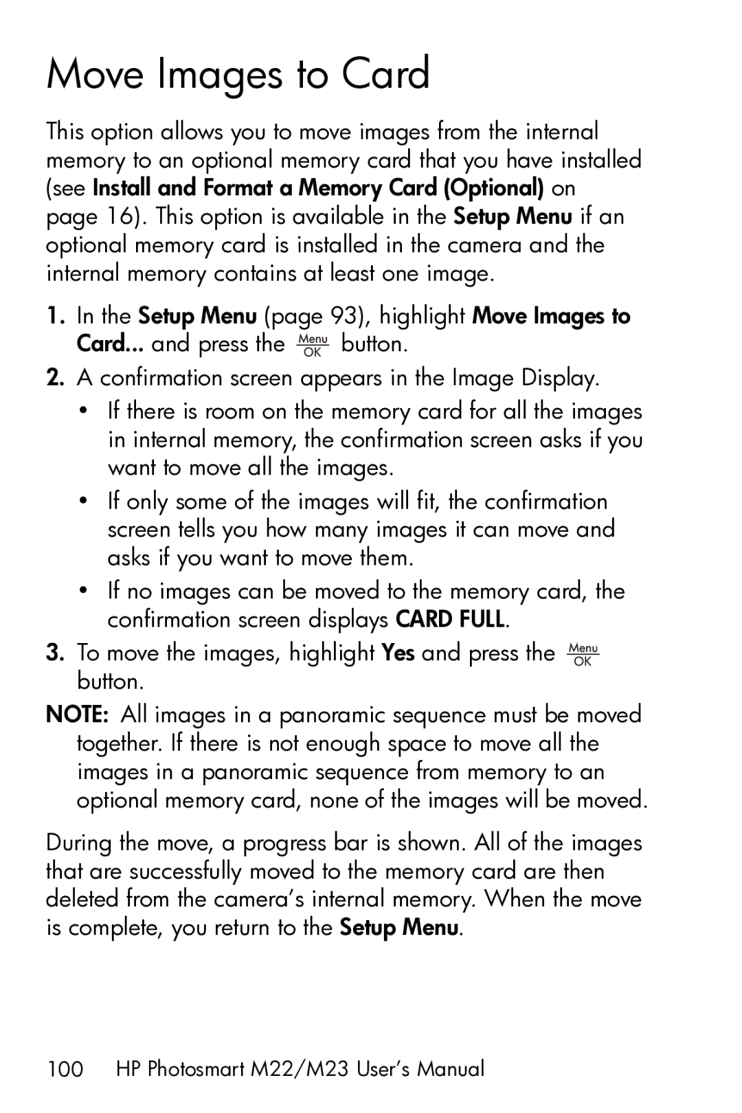 HP M23 manual Move Images to Card 