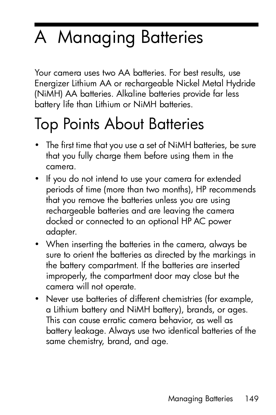 HP M23 manual Managing Batteries, Top Points About Batteries 