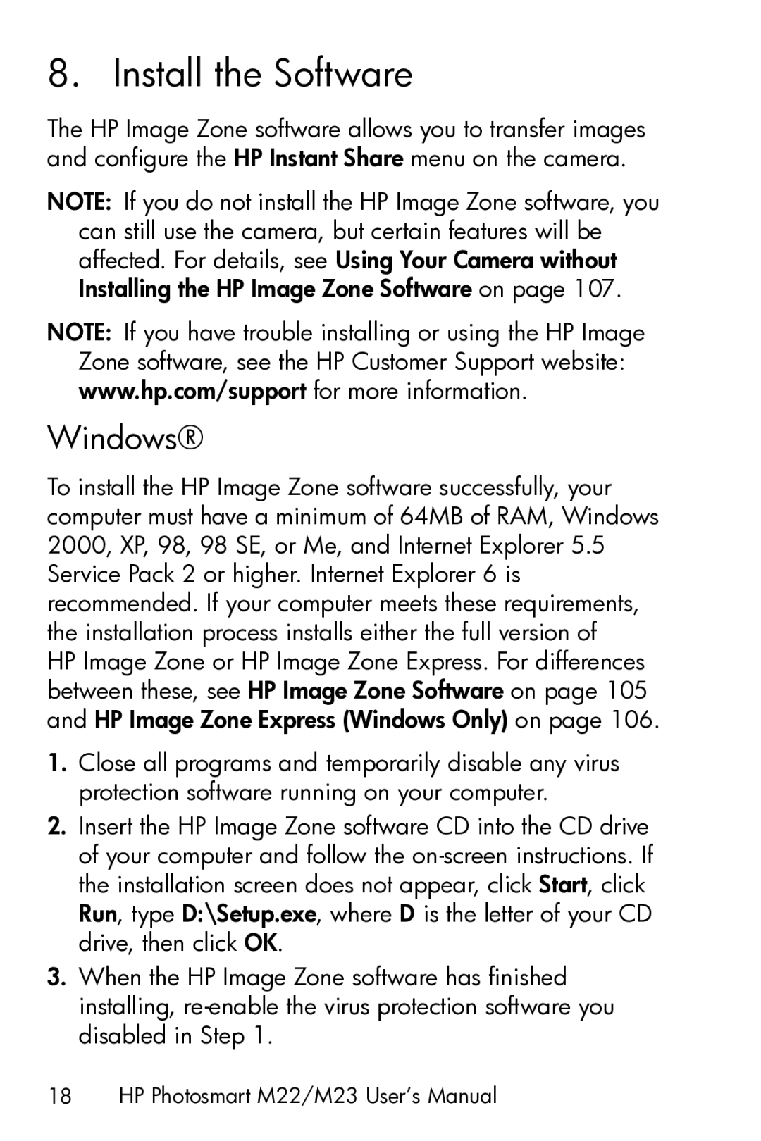 HP M23 manual Install the Software, Windows 