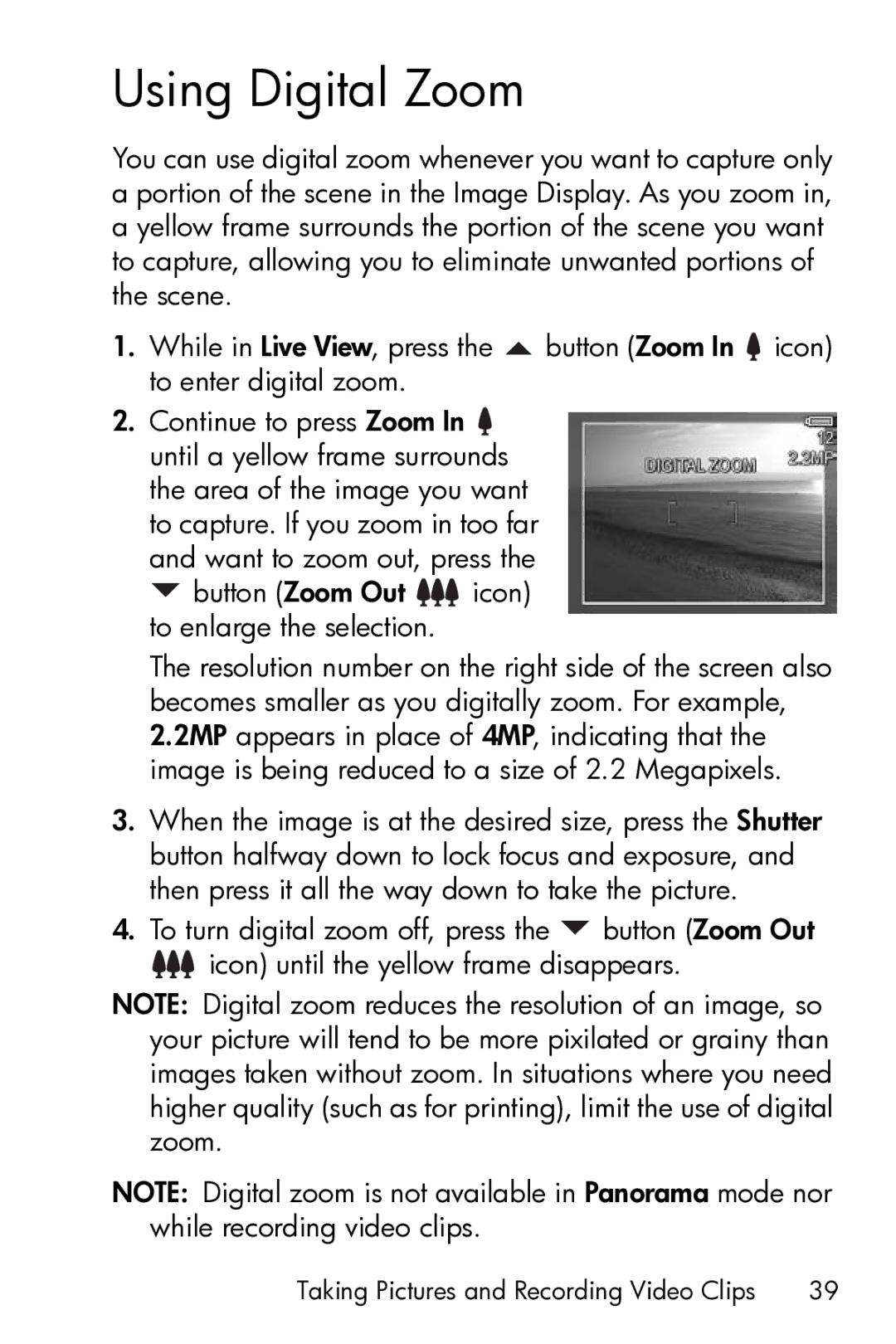 HP M23 manual Using Digital Zoom 